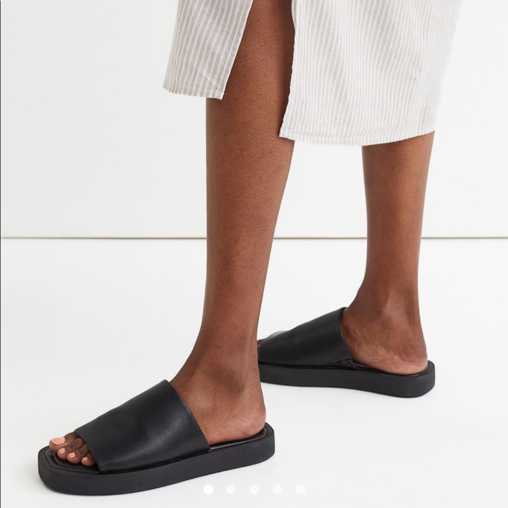 H&M black leather platform slides new with tags square toe size 6 36